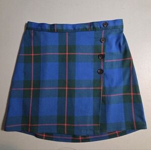Royal Blue Plaid Skirt Juniors Size 7 Small Stretch Mini Preppy Academia Spring